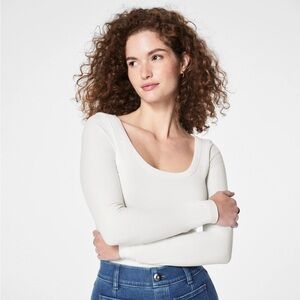 SPANX Black Stretch Rib Scoop Neck Long Sleeve Tee Size M